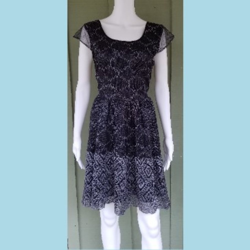 PINS AND NEEDLES Black Silver Lace Dress 6